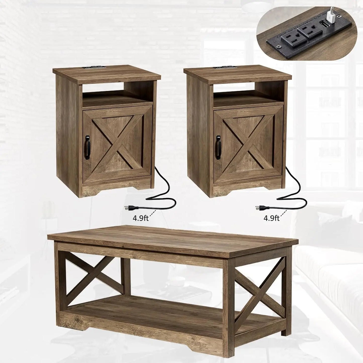 Coffee Table - Rustic Charge & Store Table Set