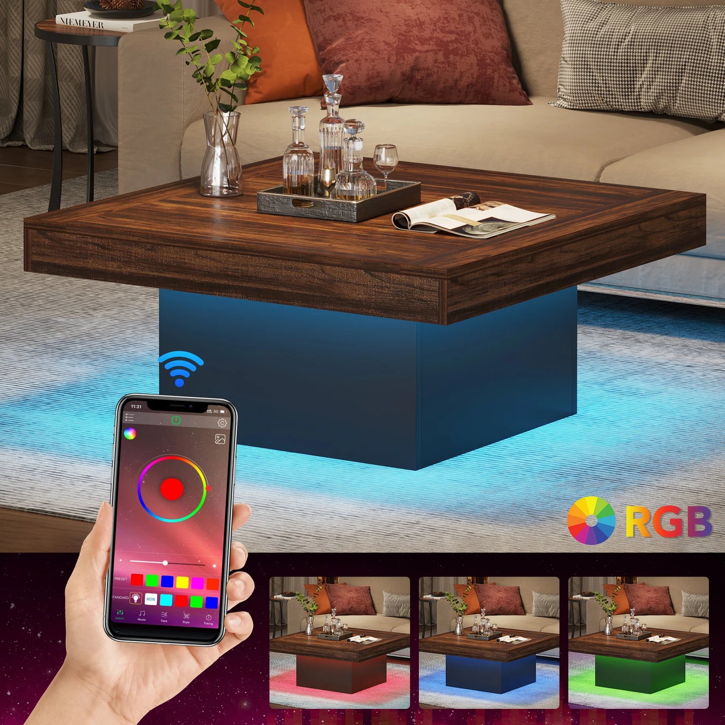 Coffee Table - Rustic LED Coffee Table Charm