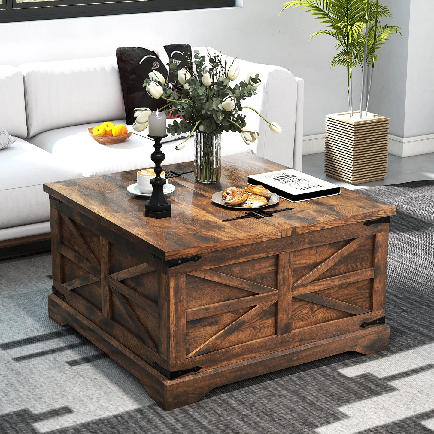 Coffee Table - Rustic Z-Shape Farmhouse Coffee Table