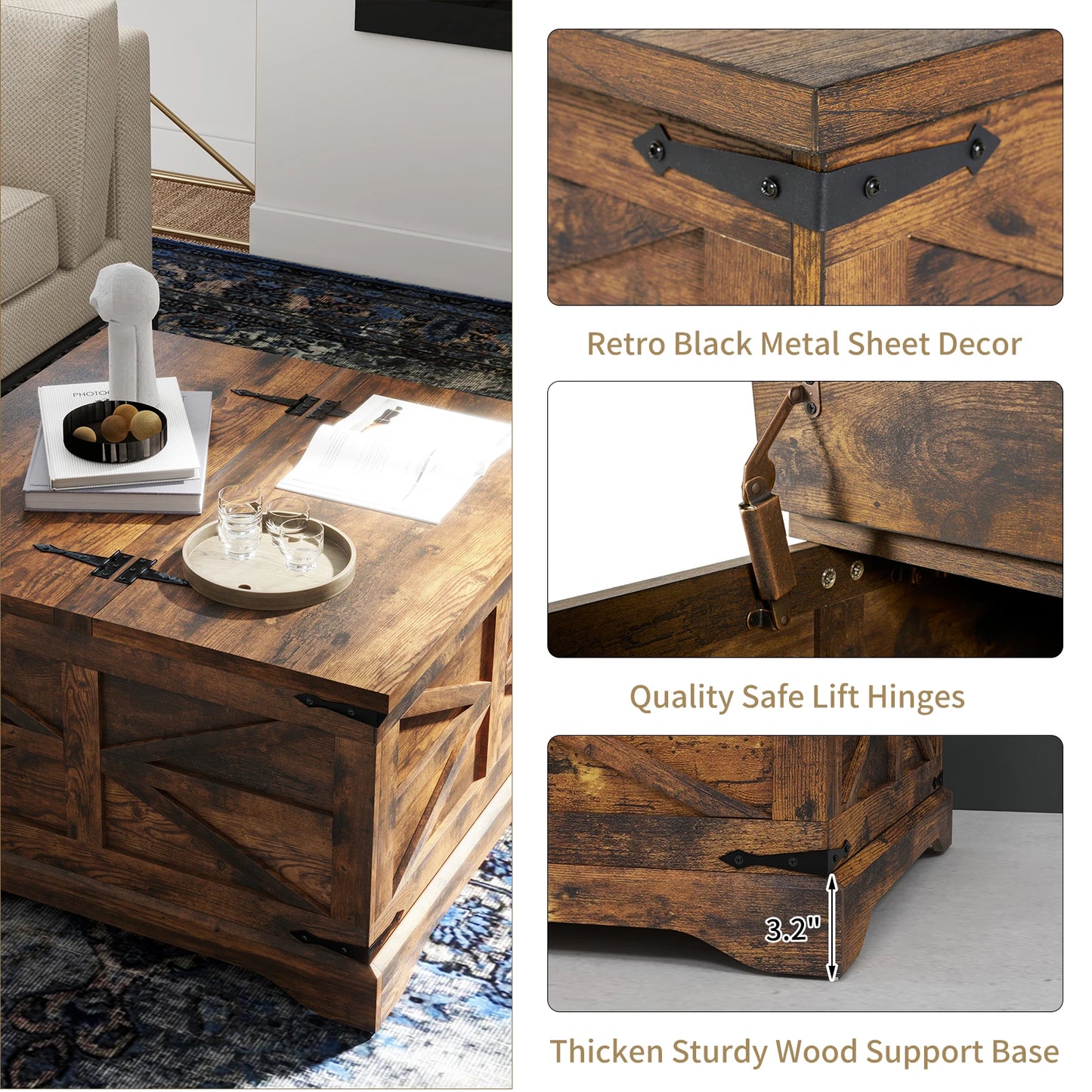 Coffee Table - Rustic Z-Shape Farmhouse Coffee Table