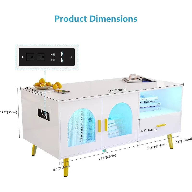 Coffee Table - Charge Station Modern LED Coffee Table