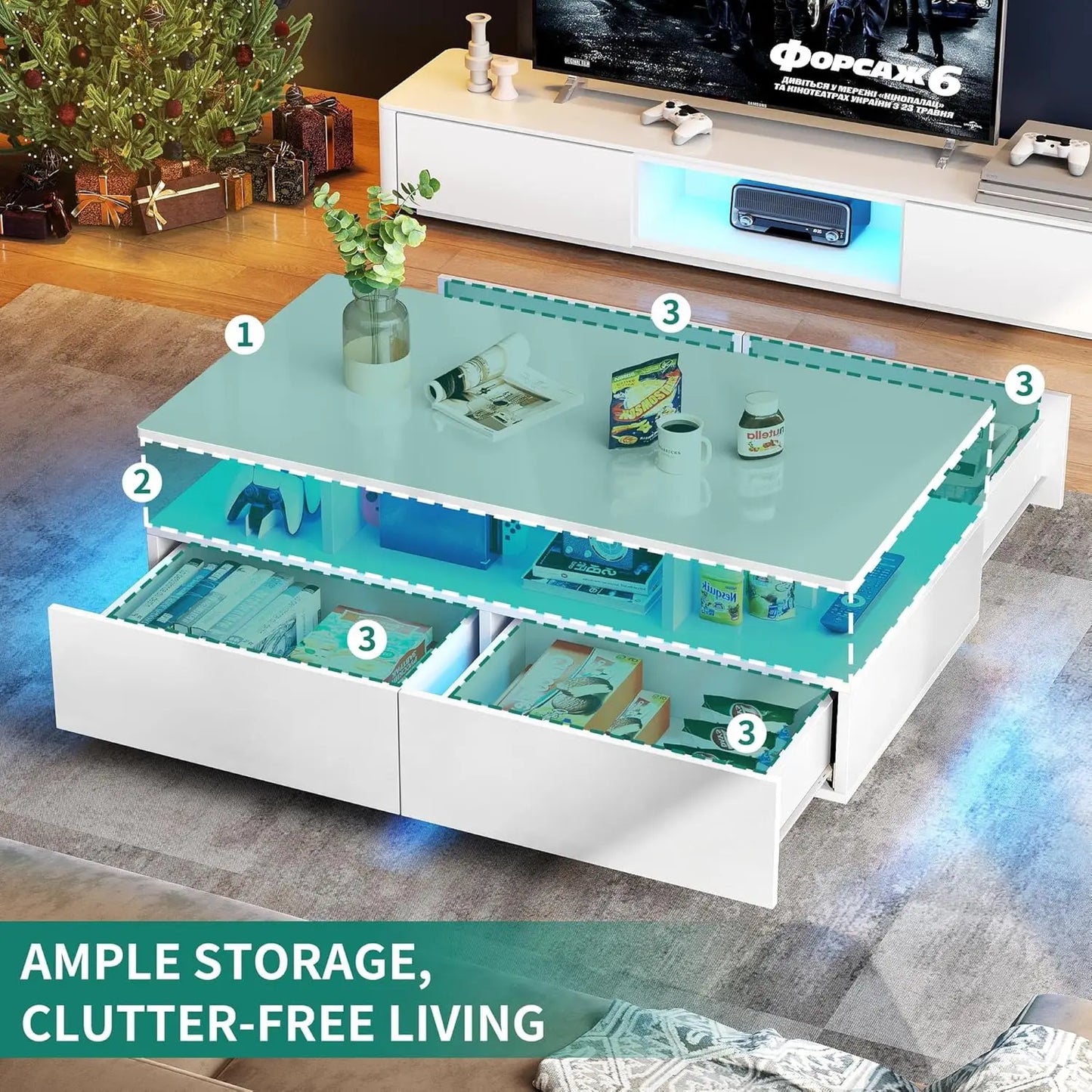 Coffee Table -  LED Storage Coffee Table