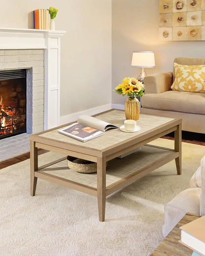 Coffee Table - Rustic Rattan Storage Coffee Table