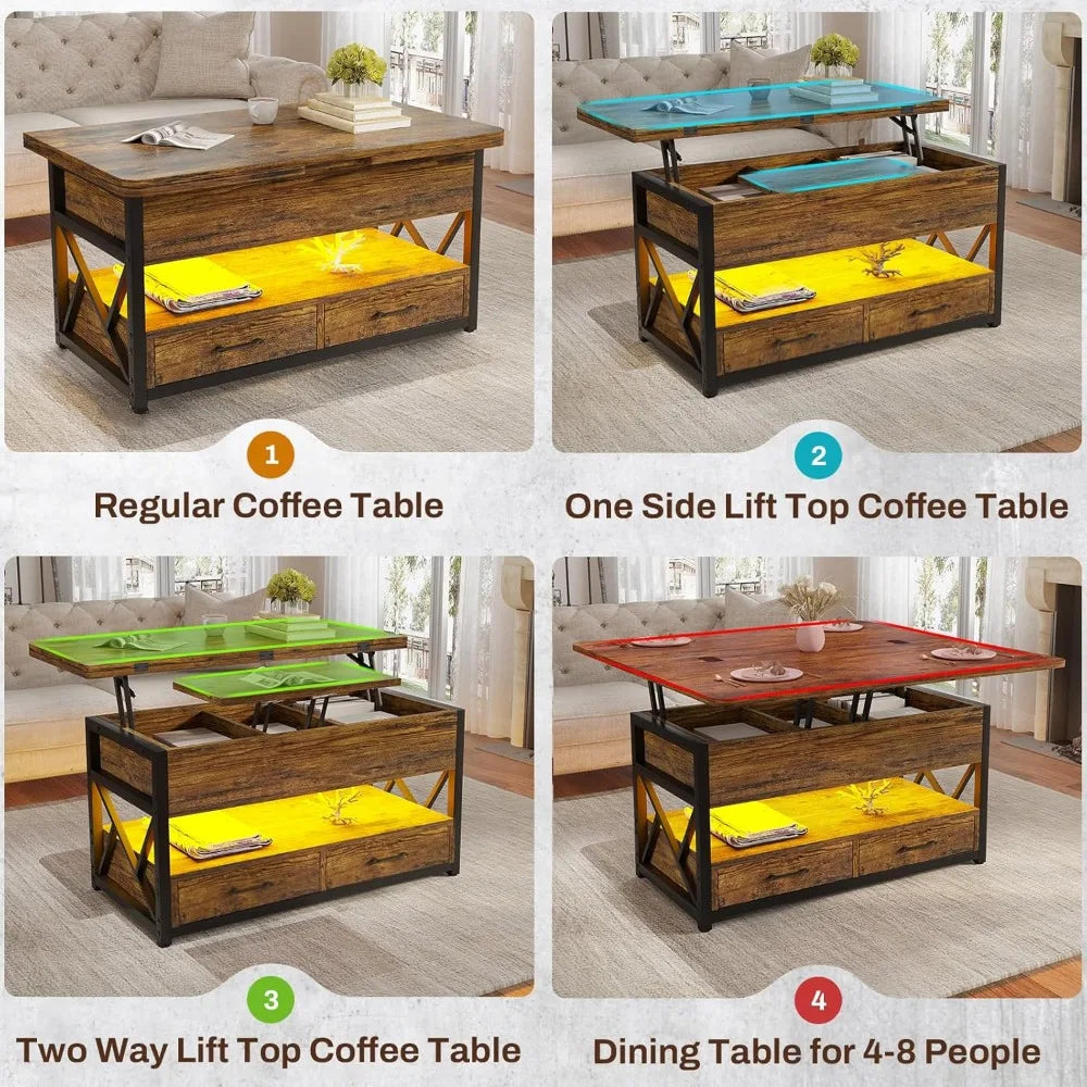 Coffee Table - Rustic LED Lift-Top Coffee Table