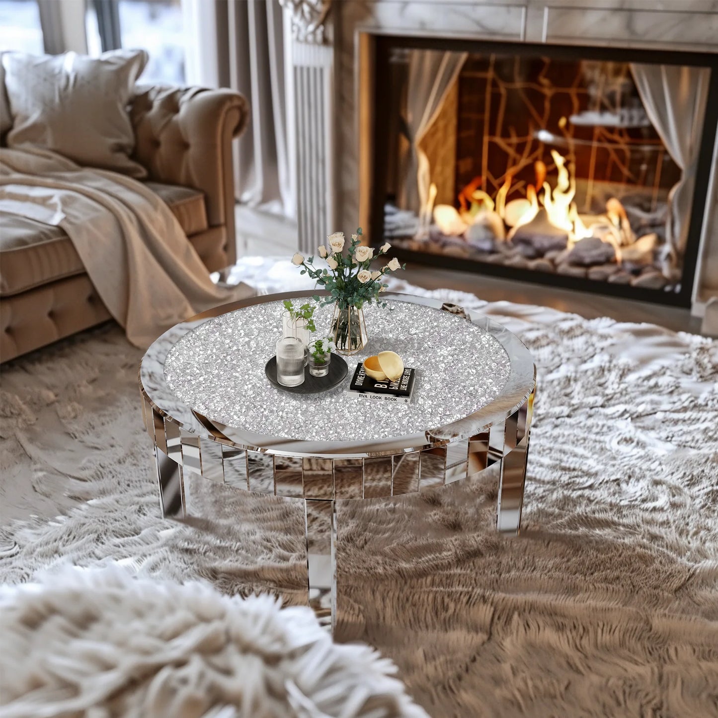 Coffee Table - Crystal Elegance Mirrored Coffee Table