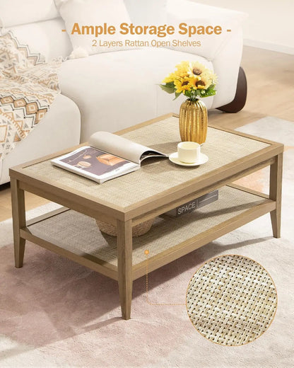 Coffee Table - Rustic Rattan Storage Coffee Table