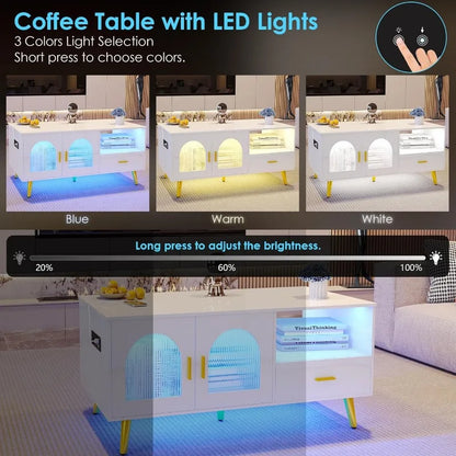 Coffee Table - Charge Station Modern LED Coffee Table