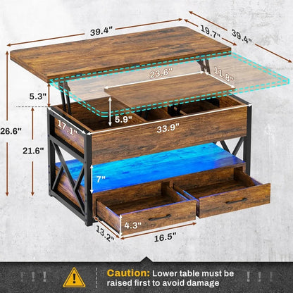 Coffee Table - Rustic LED Lift-Top Coffee Table