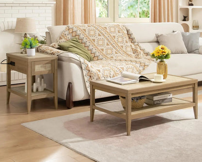 Coffee Table - Rustic Rattan Storage Coffee Table