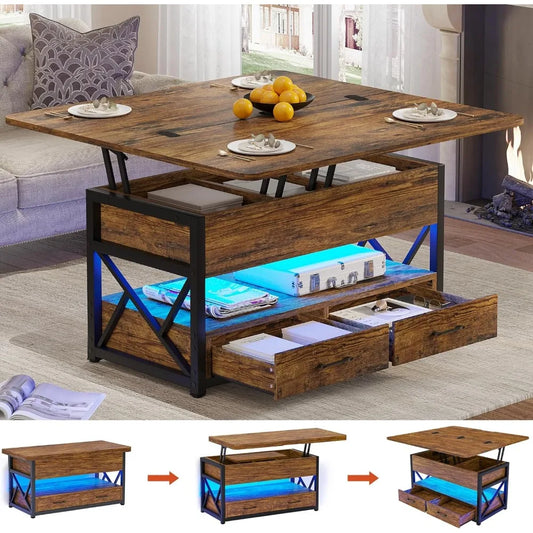 Coffee Table - Rustic LED Lift-Top Coffee Table