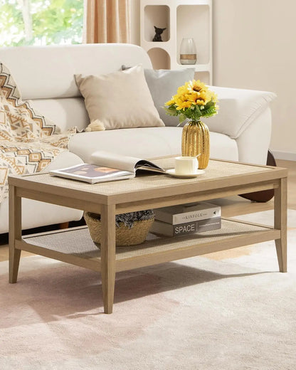 Coffee Table - Rustic Rattan Storage Coffee Table